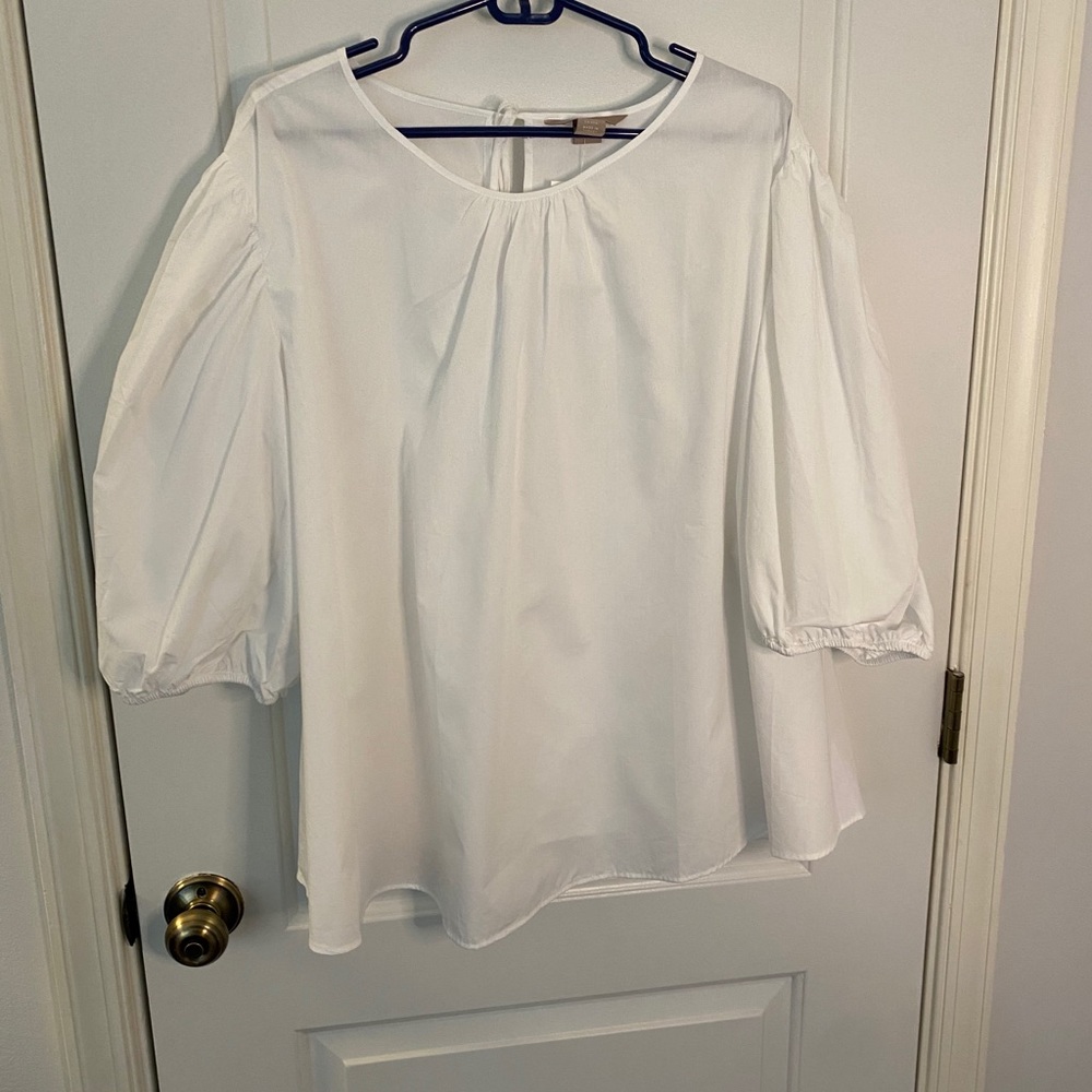 H&M White Peasant Blouse with 3/4 Puff Sleeves